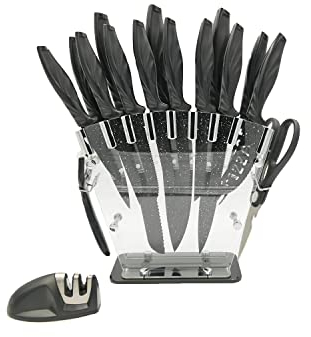 Intirilife Set de 17 couteaux de cuisine avec bloc à couteaux et aiguiseur Éplucheur multifonctionnel Ciseaux et couteaux - Pour couper, éplucher et aussi casser les noix