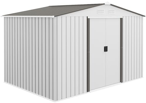 Outsunny Casetta da Giardino 5 m² con Fondazione, 4 Prese d'Aria e 2 Porte Scorrevoli, Capanno Porta Attrezzi in Lamiera d'Acciaio, 277x195x192 cm, Argento