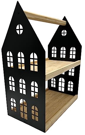 UNUS Haus-Etagere mit 2 Etagen und Griff, Holz-Etagere Serviertablett Holztablett Bambusholz Metall schwarz