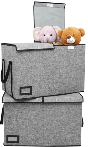 BELLE VOUS 2 Contenitori Porta Giochi - Scatole Grandi per Giocattoli Bambini - Box Portagiochi Pieghevoli - Dimensioni Contenitore 63 x 33,5 x 40 cm - Capacità Cesta 82 L - Grigio