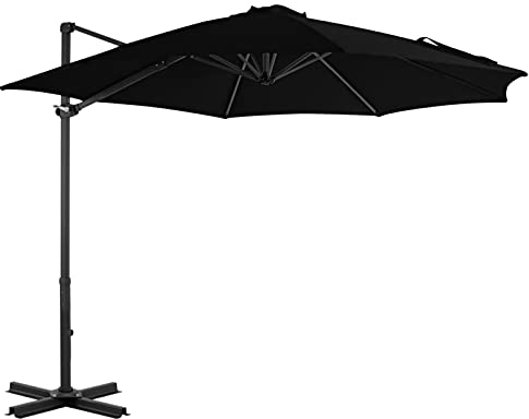Camerina Ampelschirm mit Aluminium-Mast Windsicherung Ampelschirm Sonnenschirme FüR Terrasse Garten Sonnenschirm Schwarz 300 cm