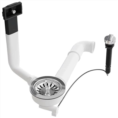 Aquade Válvula de cesta de colador, 114 mm, cesta colador, sifón para fregadero, juego de sifón para fregadero de cocina, desagüe de fregadero, modelo: Bowden, organizador de espacio, rebosadero