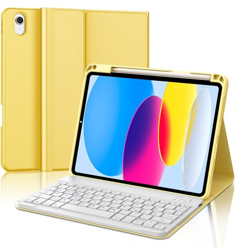IVEOPPE Tangentbord för iPad 10. Generationen, Bluetooth Magnetiskt Avtagbart QWERTZ Fodral för 10,9 Tum 2022, Gul