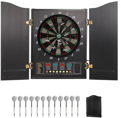 Cible Flechette Electronique Numérique LED, Jeux de Fléchettes électronique et 12 fléchettes à Pointe Souple et Tableau, 27 Catégories et 243 sous-catégories, pour Enfants et Adultes, Noir