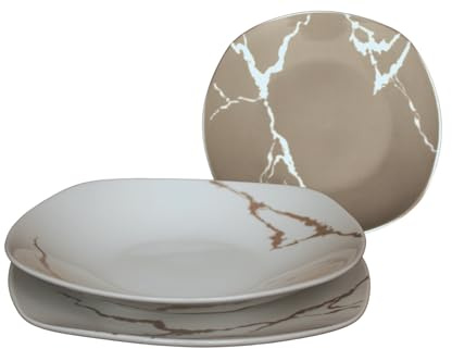 Servizio Piatti 19 Pezzi Per 6 Persone | Resistente Porcellana Bianca e Tortora Design Moderno Marmorizzato Elegante Raffinato | Uso Quotidiano, Occasioni Speciali, Lavabile in Lavastoviglie