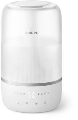 Philips Humidifier, Compact yet Powerful, 3L, Top Fill, Extra High Visible Mist, 250 ml/h, 32H Runtime, Ultra Quiet, Night Light, Smart Scheduler, for Rooms up to 38m2, White (HU1509/00)
