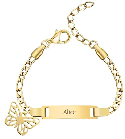 Braccialetto personalizzato per neonati con incisione personalizzata Nome/Data di nascita/Braccialetti in acciaio inossidabile Regalo per neonati e bambini piccoli Nuova mamma (Butterfly Bracelet)