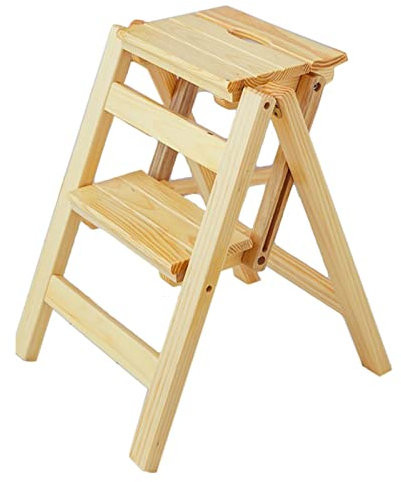Escabeau pliable en bois 2 marches portable antidérapant chaise compacte pour usage domestique