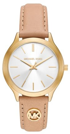 Michael Kors Slim Runway Watch for Women, 38mm Quartz Three Hand Movement with Leather Strap