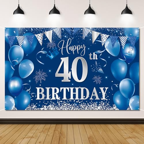 Bannière d'anniversaire 40e anniversaire bleue, bannière d'anniversaire 40, décoration d'anniversaire pour hommes et femmes, bannière de fond d'anniversaire 40 ans pour 40 fêtes décoration