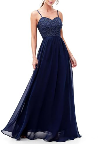 DRESSTELLS Lace Chiffon Wedding Dresses for Women UK, Spaghetti Strap Maxi Elegant Bridesmaid Evening Ladies Dress