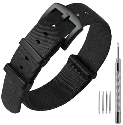 ANNEFIT Military Nylon Watch Straps for Men Women, Replacement Watch Band 20mm with Black Stainless Steel Buckle (Black)