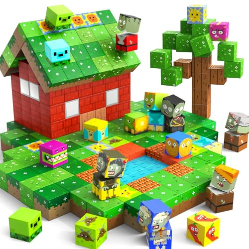 Magnetic Blocks Building Cubes Kid Toys for Boys Girls 3+ Build Game-Based Plant Battle World with Magnet Cubes Set Upgraded STEM Sensory Gifts for Toddler Age 3-5 5-7 Birthday Valentines Day