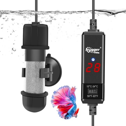 hygger Small Aquarium Heater 25W Fish Tank Heater, Submersible Glass Heater, Adjustable Temperature Controller 15-34℃, Mini Aquarium Heating Rod for Fish Turtle Tank Heater for Fish, Shrimp, terrapin