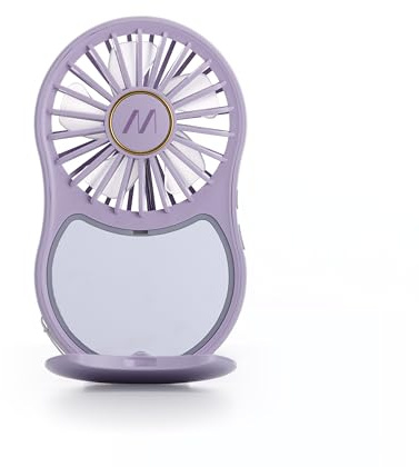 Muitomas, Mini Ventilatore Portatile Ricaricabile, 3 Velocità, Ingresso USB-C, con Specchio Integrato e Luce, Colore Lilla
