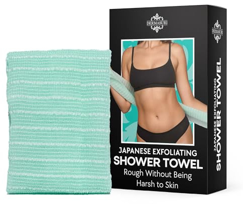 Dermasuri - Japanese Exfoliating Washcloth - Exfoliating Body Scrubber and Back Scrub, Exfoliating Shower Towel, Loofah Exfoliation, Removes Dry & Dead Skin, Wash Cloths for Showering