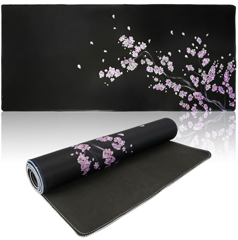 Gaming musmatta XXL 900x400x3 mm rosa svart körsbärsblom