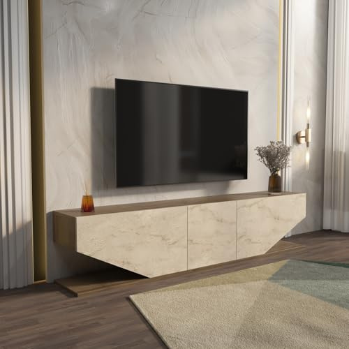 DECOROTIKA Console multimédia pour Meuble TV 180 cm - Noyer et Travertine