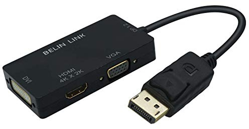 BELIN LINK DP to HDMI VGA DVI Adapter Displayport to HDMI 4K Adapter 3 in 1 Display Port to HDMI VGA DVI Converter Male to Female Gold-Plated (Rectangle Black)