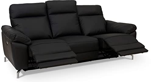 Furnhouse Ibbe Design Selesta Canapé Inclinable Électrique 3 Places en Cuir Noir Sofa Canapé Relax Canapé de Relaxation avec Repose-Pied et Port USB, Pieds en Métal