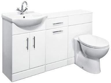 VeeBath Linx 1400 Vanity Unit Furniture Set, Wash Basin, WC,Toilet Pan, Soft Close Toilet Seat, Concealed Cistern, Bathroom Laundry Unit Cabinet-White (Flat Pack)