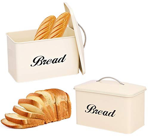 Vintage Style Bread Bin Large Stainless Steel Food Storage Retro Kitchen (Cream)