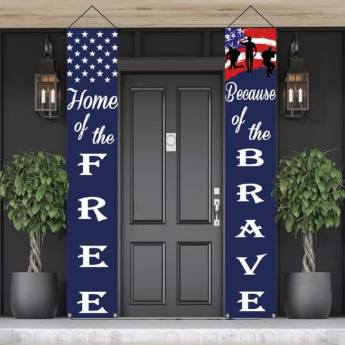 American Flag Patriotic Soldier Porch Sign Banners,Patriotic Decoration for Memorial Day-4th of July Decor Hanging,Independence Day Veterans Day Labor Day Hanging Banner for Yard Indoor Outdoor