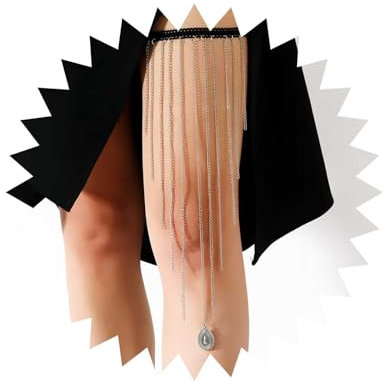 Sttiafay Übertrieben lange Kette Quaste Oberschenkelkette Teardrop Charm Silber Fransen Beinkette Boho Strand Sexy Körperkette Schmuck für Frauen