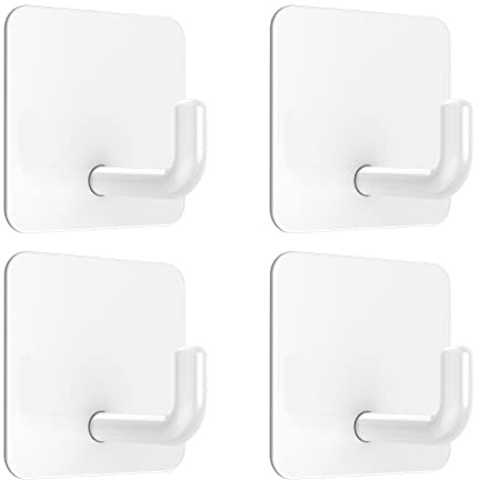 VIS'V Adhesive Hooks, Metal Shower Wall Stick on Hooks, Waterproof, 2 Extra Adhesive Strips, White, 4 Pcs