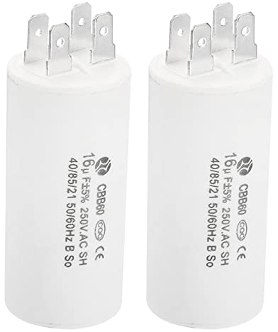 PATIKIL CBB60 16uF Running Capacitor,2Pcs AC 250V 4 pins 50/60Hz Cylinder 1.25 x 2.73inch for Water Pumps, Washing Machines Motor Start