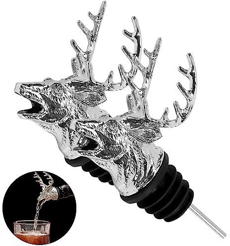 shockassist Set de 2 Vertedores de Vino de Acero Inoxidable con Cabeza de Ciervo - Mejora el Sabor y Decora Tus Botellas de Vino, Aceite y Especias Amantes del Vino