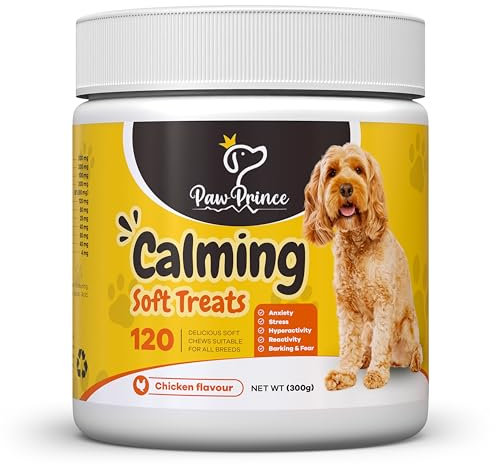 PawPrince Calming Treats for Dogs - 120 Soft Chew Anxiety Relief Supplements for Large and Small Breeds - Natural Bites Ideal for Travel, Fireworks, Storms, Separation Stress, Relaxation and More