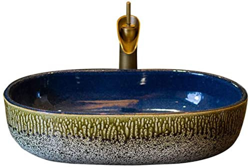 SONAXO Resin Washbasin, Natural Stone Oval Built-in Vintage Washbasin Sink Ceramic Container Hotel Splash-proof Washbasin for Bathroom