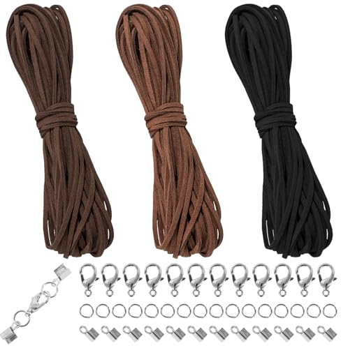 Bomtop 3 Gruppen Lederschnur 10M x 3mm, Gute Qualität Lederband Kette mit Verschluss,Klassik Basteln Lederschnüre für DIY Armband Halskette Schmuck Handwerk (schwarz + dunkel Curry + mittel Curry)