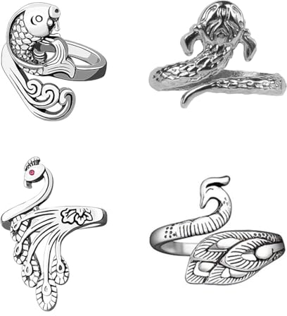 EOUIAV 4 Stück Metall Häkelring, Verstellbarer Stricken Häkeln Loop Ring, Häkelring für Fingergarn, Geflochtener Offener Fingerring, Verstellbarer geflochtener Ring, für DIY Strickhandwerk