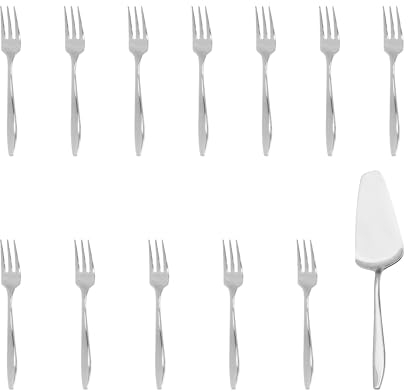 Pintinox - Set 13 Posate da dolce, Servizio di 12 Forchettine Dessert più paletta per Torta Serie Trend, Acciaio Inox 18/10