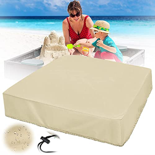 FXKJ Sandkastenabdeckung Wasserdicht Staubdichte Sandkasten Abdeckung 125×125cm / 155x155cm / 185x185cm / 200x200cm Sandkasten Abdeckplane mit Kordelzug,125×125cm,Beige