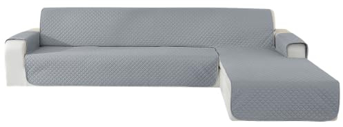 YSTELLAA Funda Sofa Chaise Long 3 Plazas, Gris Claro | Cubre Sofa Chaise Longue Izquierdo/Derecho Reversible, Anti Gato Y Perro Mascota, Protector Antimanchas Y Resistente