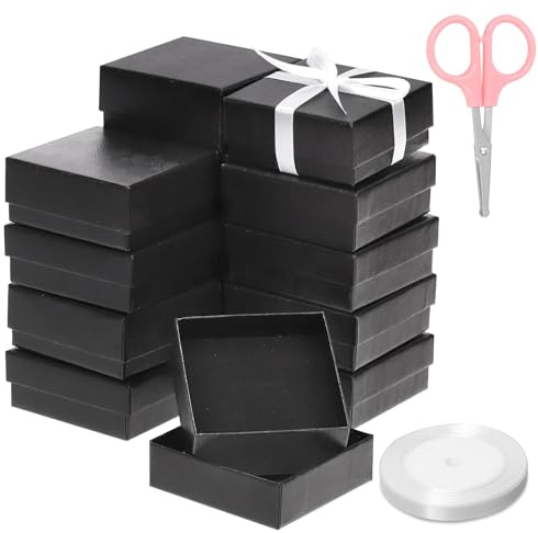 Glarks 17 scatole regalo da 7,5 x 7,5 cm, scatole regalo nere a forma di ventaglio per anelli, orecchini, Natale, compleanno, anniversario, San Valentino, festa della mamma e altri festival