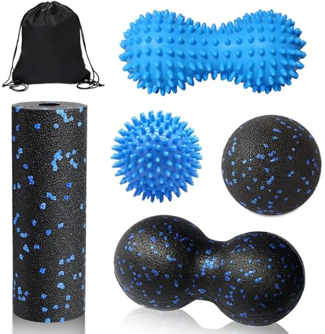 Lymshine Massage Ball Set 5pcs, Spiky Massage Ball Roller, Peanut Ball with Storage Bag, Foam Rollers for Muscles, Fascia Ball for Back, Neck, Feet and Spine