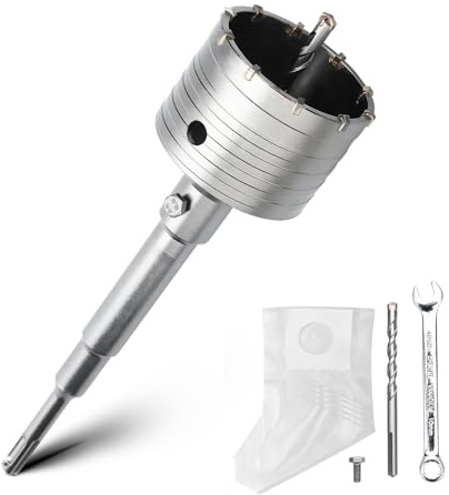 Juego de brocas huecas de 80 mm con adaptador SDS Plus de 220 mm y broca de centrado de 8 x 110 mm, para mampostería y hormigón