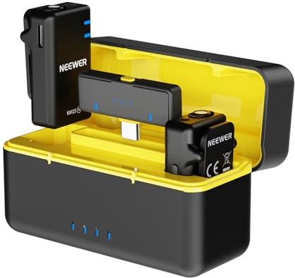 NEEWER Wireless Microphone System with Charging Case & OTG Adapter, USB C Noise Cancelling Lapel Lavalier Microphone Clip On Mini Live Streaming Lav Mic Compatible with iPhone 16 Pro Max iPad, KM15