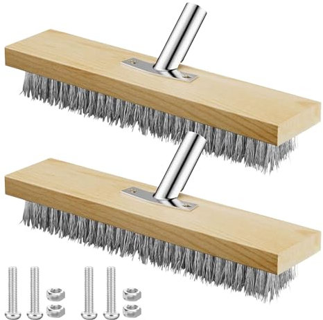 WANDGU Balai métallique : 2 pièces 30 cm brosse à balai métallique, balai en acier inoxydable désherbant en acier inoxydable, balai métallique en acier inoxydable avec poils métalliques robustes pour
