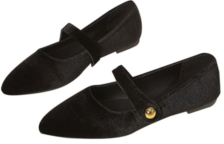 OBiQuzz Ballerines élégantes pour femme - Ballerines plates Mary Jane - Chaussures basses à lanières en caoutchouc - Chaussures de mariage - Chaussures de soirée - Chaussures de danse, Noir , 39