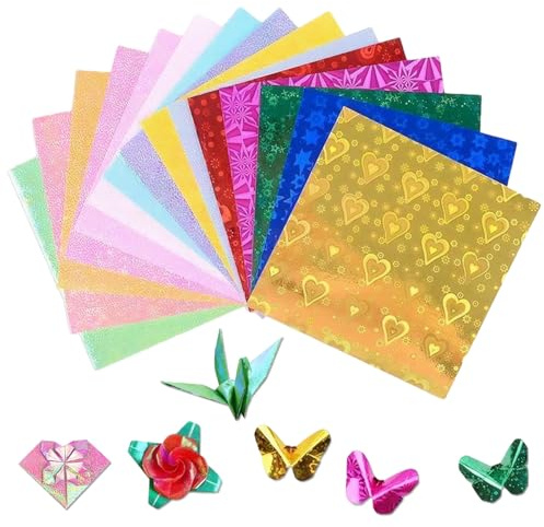LEOINAER Fogli di Origami Carta per Origami Glitterata Set di 100 Fogli Quadrati in Carta Colorata con Effetto Arcobaleno per Origami e Progetti DIY