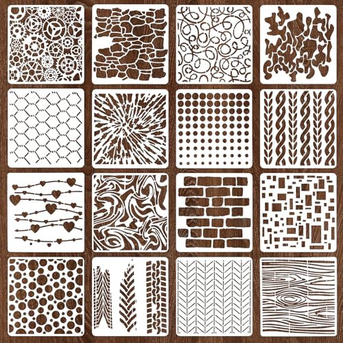 16 Pcs Stencils for Painting Texture Stencils for Crafts Reusable 6 X 6 Inch Mixed Template Paint Art Crafts Stencil Geometric Patterns Stencil for Painting on Wooden Wall Canvas DIY Art Cake Card
