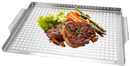 Griglia Per Barbecue - Griglia In Acciaio Inox Antiaderente - Accessorio Cucina con Drenaggio per Campeggio Giardino Spiaggia Picnic