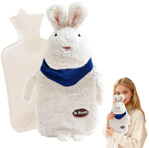 Rppiup Bolsa de agua caliente para niños, 1 l, bolsa de agua caliente con funda mullida, diseño de dibujos animados, botella de agua caliente para niños, depósito interior extraíble para niños