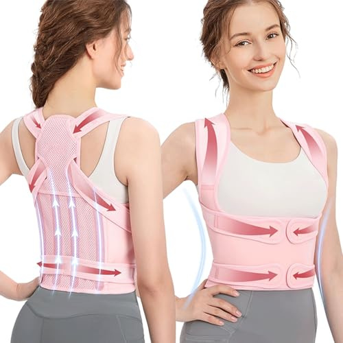 Correttore Posturale, Fascia Posturale Spalle e Schiena Uomo Donna, Busto Correttore Posturale Elastica Regolabile, Busto Ortopedico Lombare Raddrizza Spalle Schiena Migliora Postura (Rosa M)