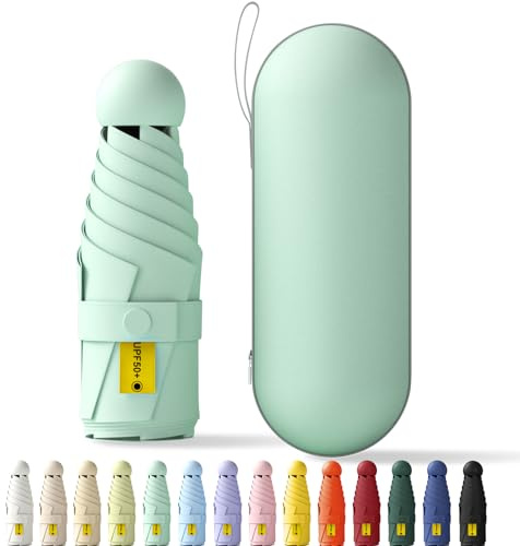 Betrynidil Paraguas Plegable Ultra Compacto y Portátil para Viaje, Protección UV 99% e Impermeable para Hombres y Mujeres Con caja de almacenamiento (Verde fruta)
